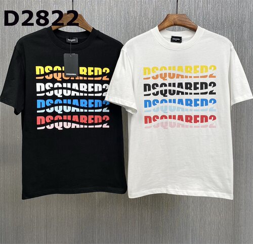 夏季潮牌宽松版D2短袖T恤男装DSQ彩色字母印花时尚潮流休闲打底衫