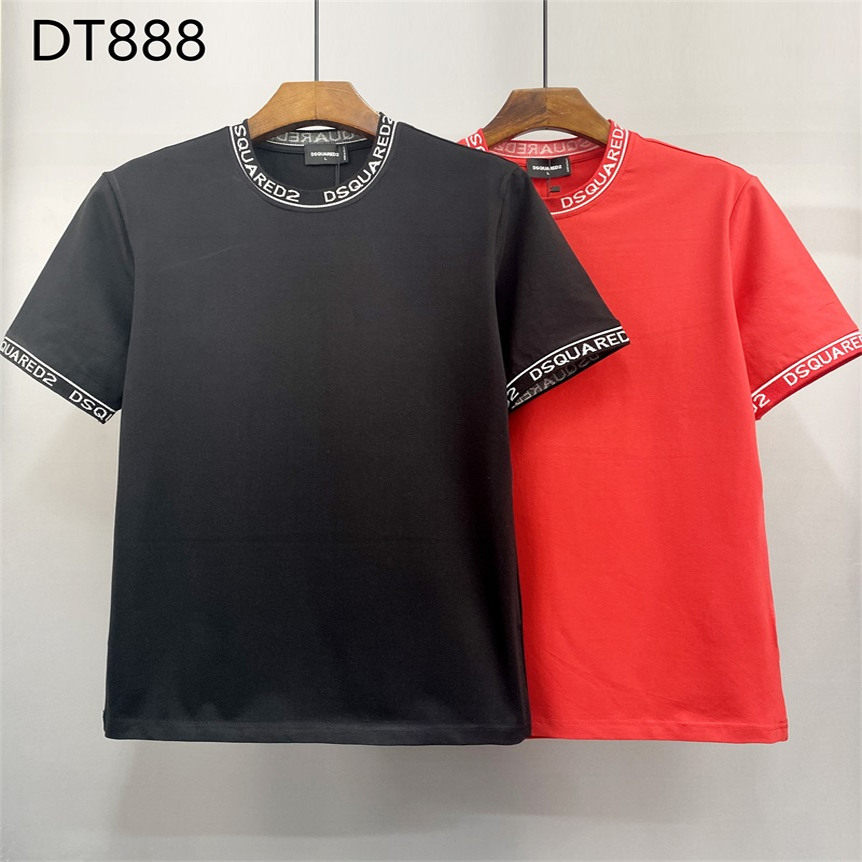 夏季新款潮牌D2短袖t恤男士圆领修身时尚DSQ2字母织带印花打底衫