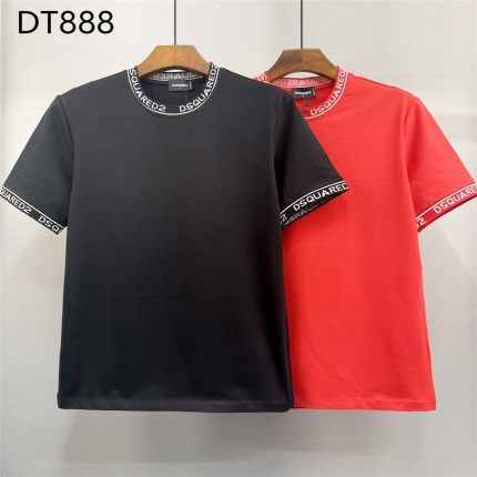 夏季新款潮牌D2短袖t恤男士圆领修身时尚DSQ2字母织带印花打底衫