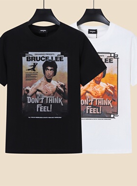 夏季新款DSQ2复古海报功夫李小龙印花T恤男潮流宽松圆领半袖上衣