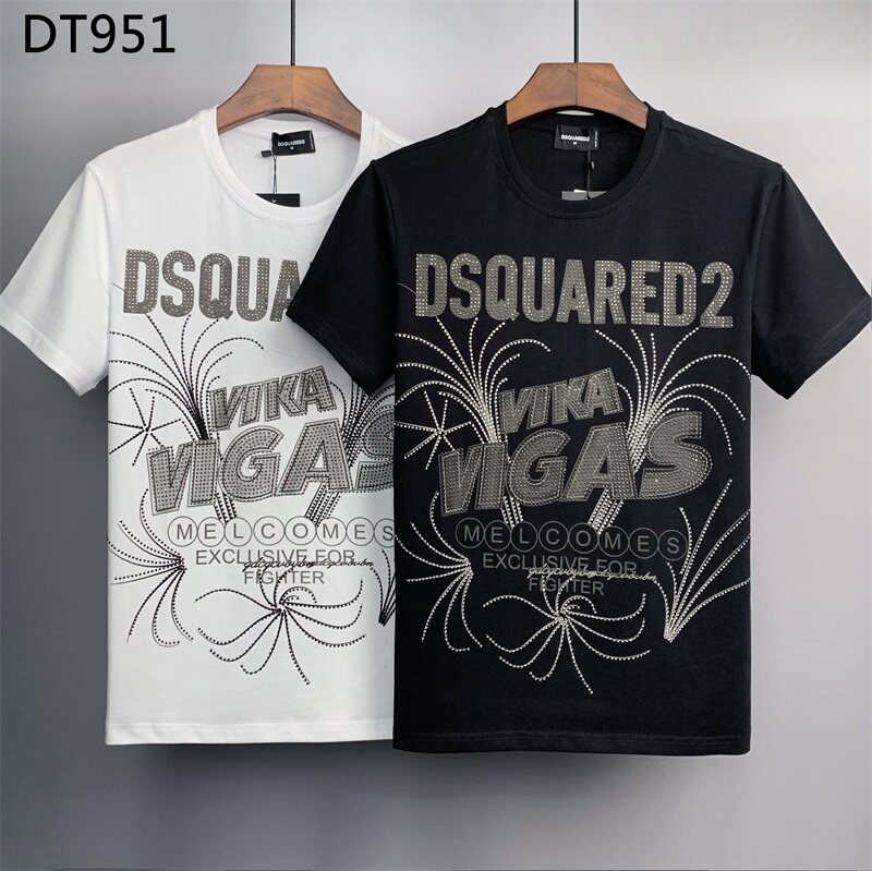 欧美D2短袖T恤男装DSQ2烫钻字母烟花圆领米兰潮流休闲纯棉上衣潮