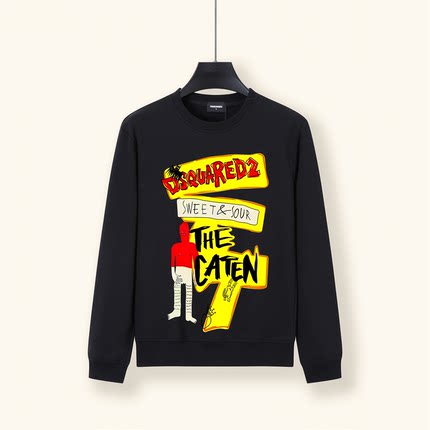 美式新款潮牌DSQ2卫衣男士卡通字母印花圆领宽松长袖秋冬纯棉上衣