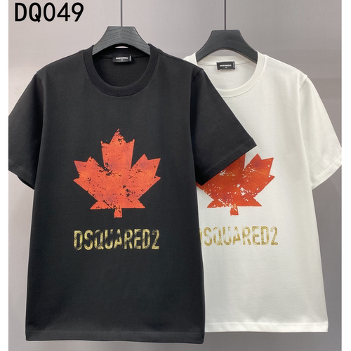 夏季高街潮牌D2次方经典枫叶做旧印花短袖男轻奢圆领休闲宽松T恤