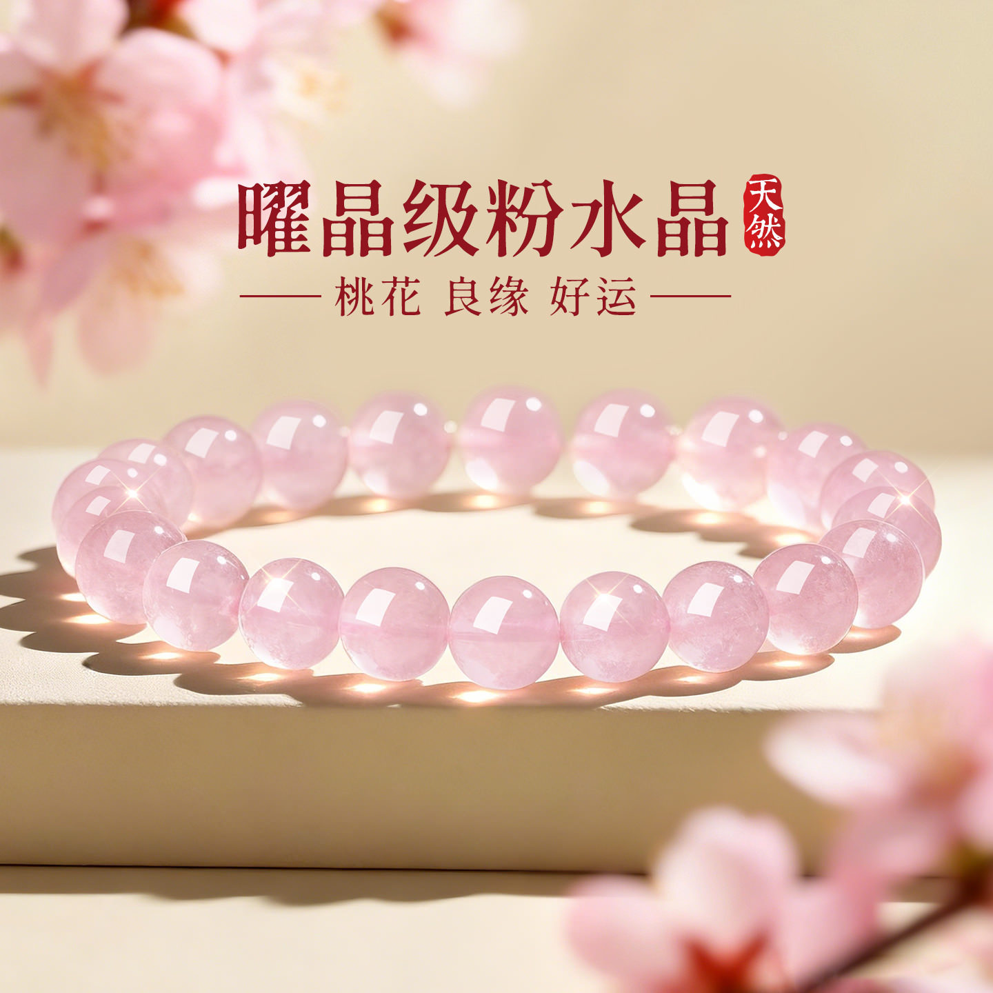 本命年粉色天然粉水晶芙蓉石手链手串女款女生女情人节礼物送女友