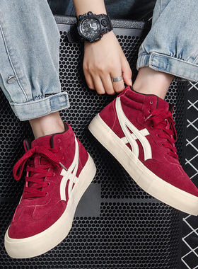 男士高帮板鞋秋冬新款高颜值厚底百搭休闲鞋小众复古港风运动潮鞋