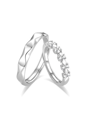 s999纯银为爱加冕对戒浪漫优雅轻奢开口戒时尚简约可调节情侣戒指