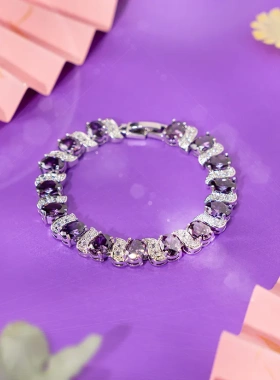 跨境速卖通爆款饰品欧美高档紫色镀铑首饰套装 手链diy小饰品