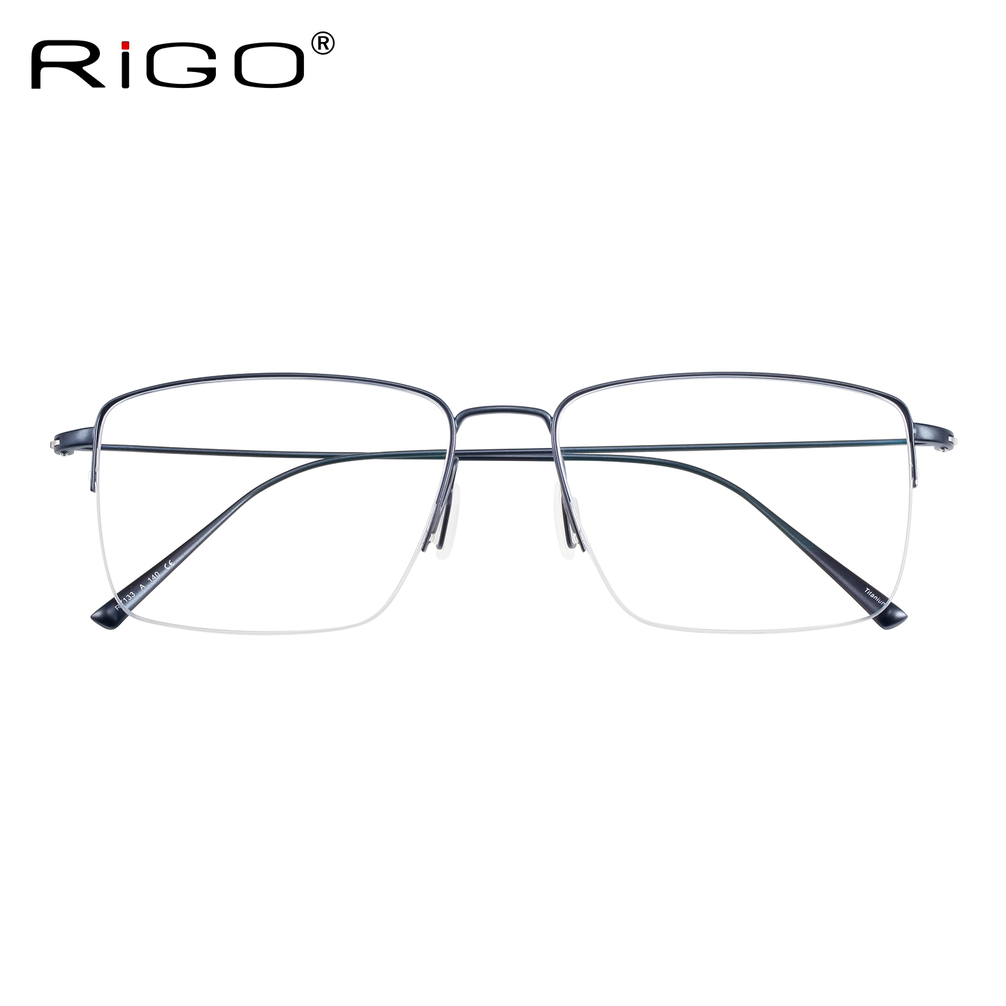 商务方框眼镜架男超轻细边半框 纯钛近视眼镜细框 蓝色大框配成品