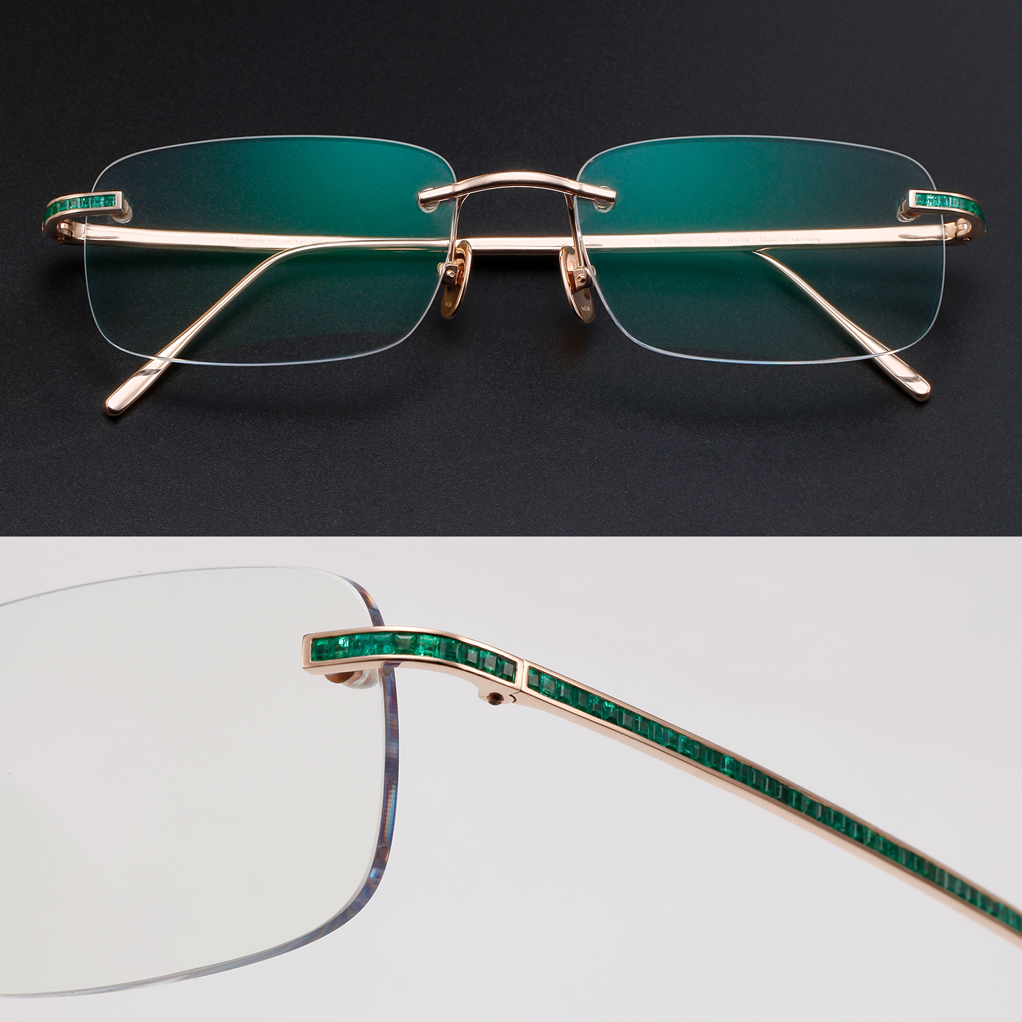 18K真金玫瑰金镶祖母绿宝石眼镜