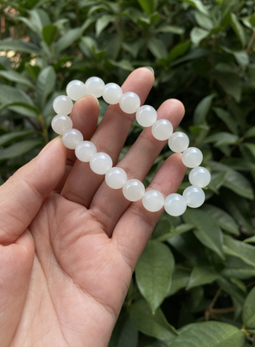 天然保真和田白玉手串青海老料10m m男女款单圈手串和田玉手链