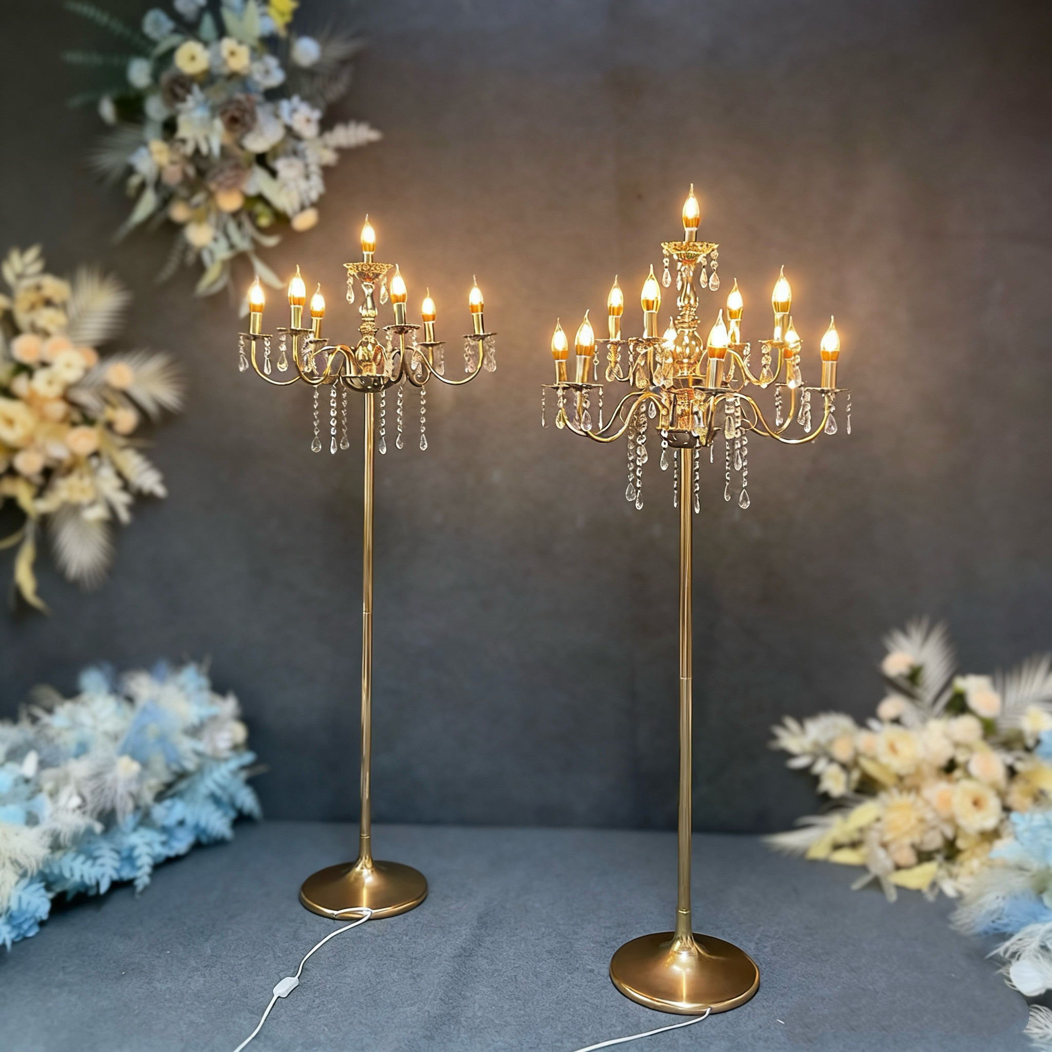 婚庆道具婚礼舞台布置铁艺电镀金色多头水晶路引灯立式Ｔ台装饰灯