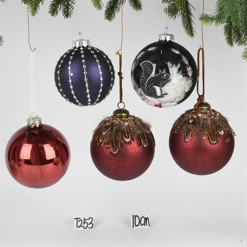 圣诞装饰品8-15CM玻璃彩绘球创意挂件圣诞树场景布置吊球藤条挂饰