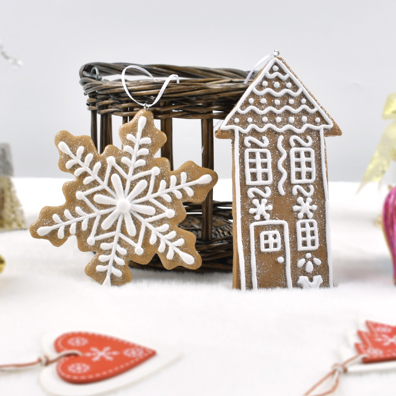 圣诞装饰黏土饼干房子圣诞雪花美陈吊饰圣诞树橱窗布置面包土挂件