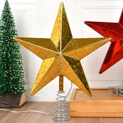 圣诞树顶部装饰发光五角星摆设彩色星星LED电池盒树顶星氛围摆件