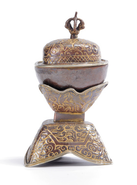 尼泊尔手工供奉佛具托巴紫铜格桑花鎏金碗佛前家用供水酒杯摆件