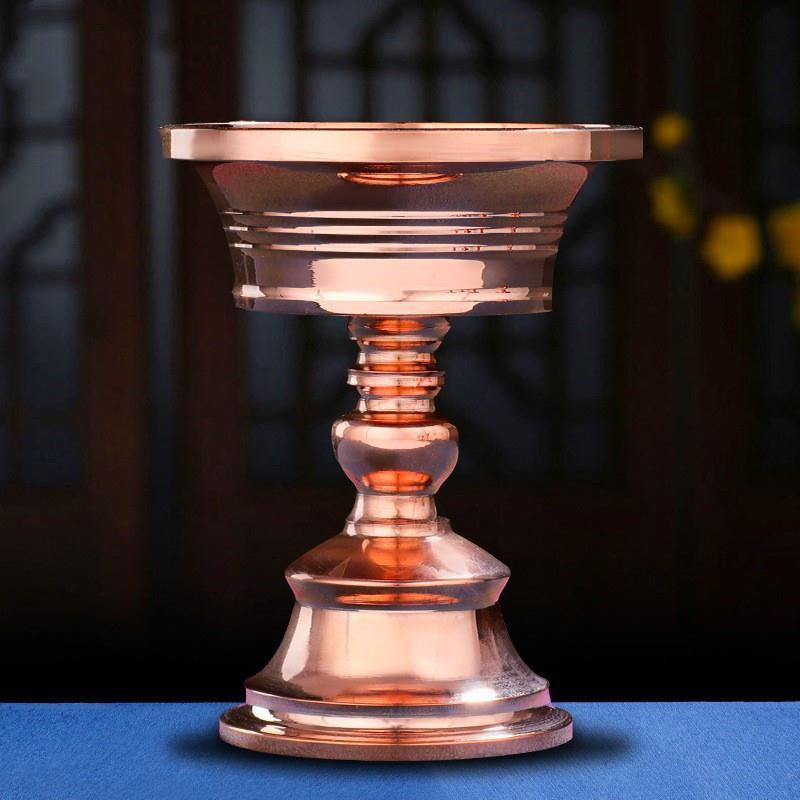 酥油灯灯座家用纯铜光面固液两用前供灯长明灯灯盏底座烛台摆件