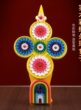 实木彩绘三根本朵玛食子花藏式佛堂上师空行本尊家用八供摆件蓝色