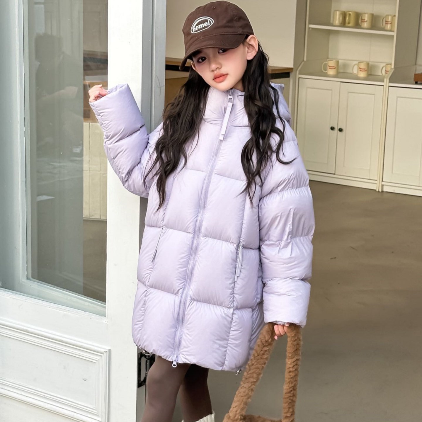 女童泡芙90白鸭绒羽绒服中长款加厚中大童连帽冬季保暖洋气外套潮
