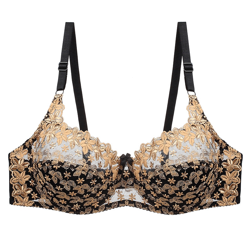 性感大胸显小有钢圈夏季薄款文胸罩无海绵内衣女聚拢大码透气95D