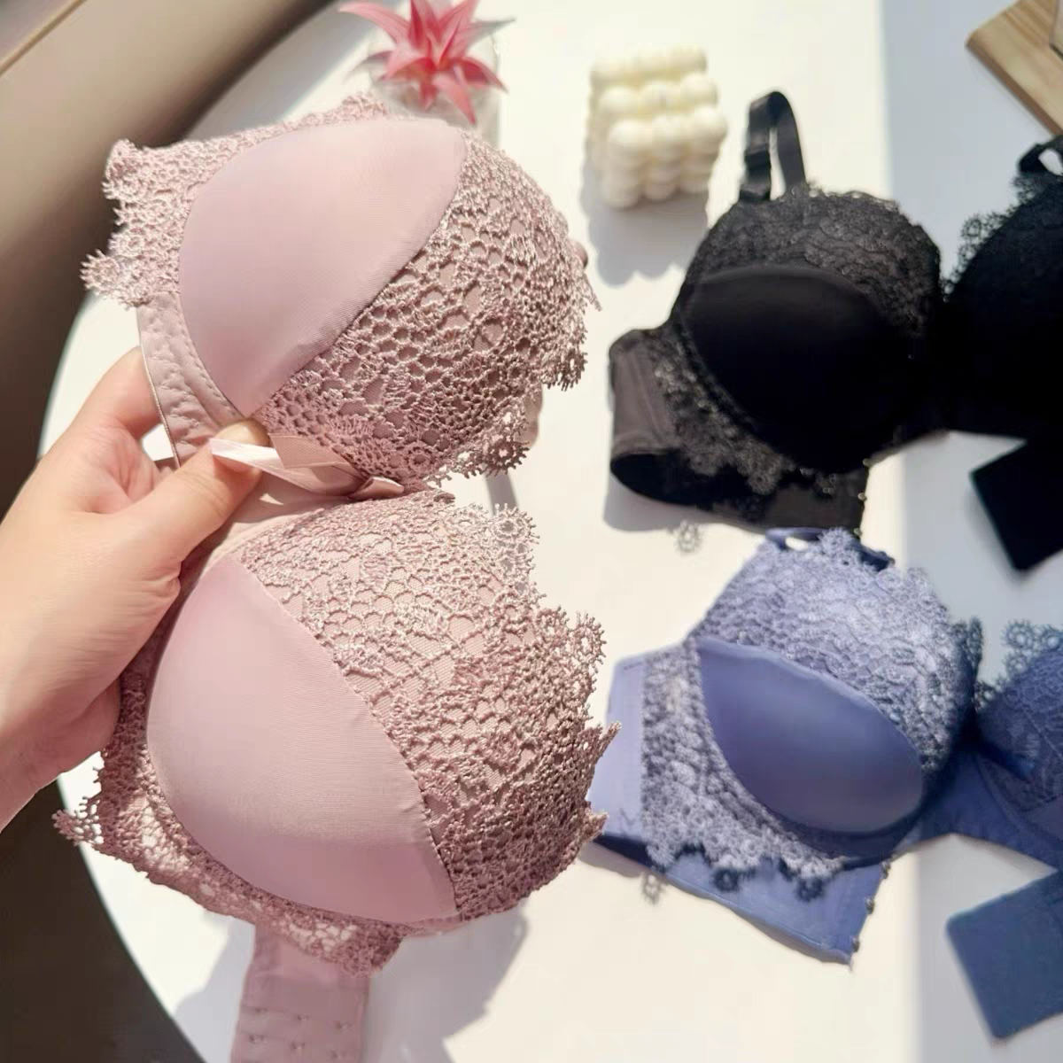 欧美性感刺绣文胸中厚纯欲风性感聚拢小胸钢圈定型女内衣大码95BC