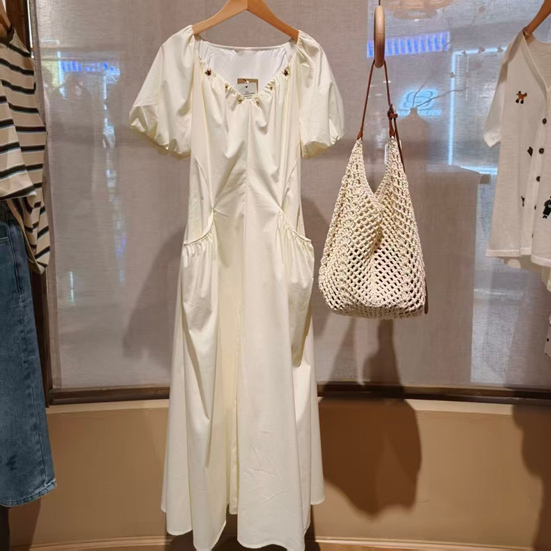 木家专柜正品泡泡袖显瘦连衣裙女