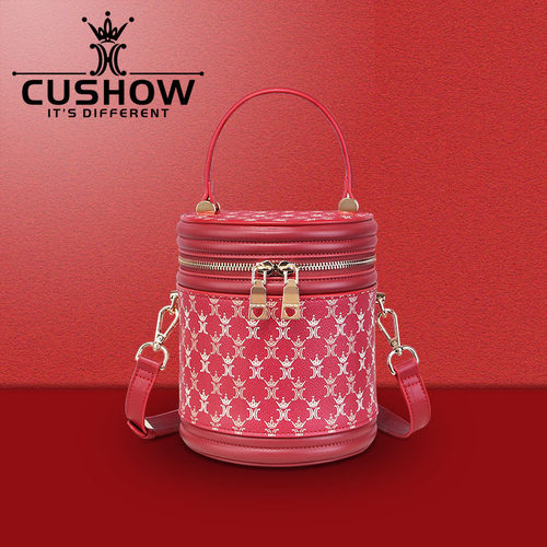 卡秀高级感真皮印花圆柱水桶包
