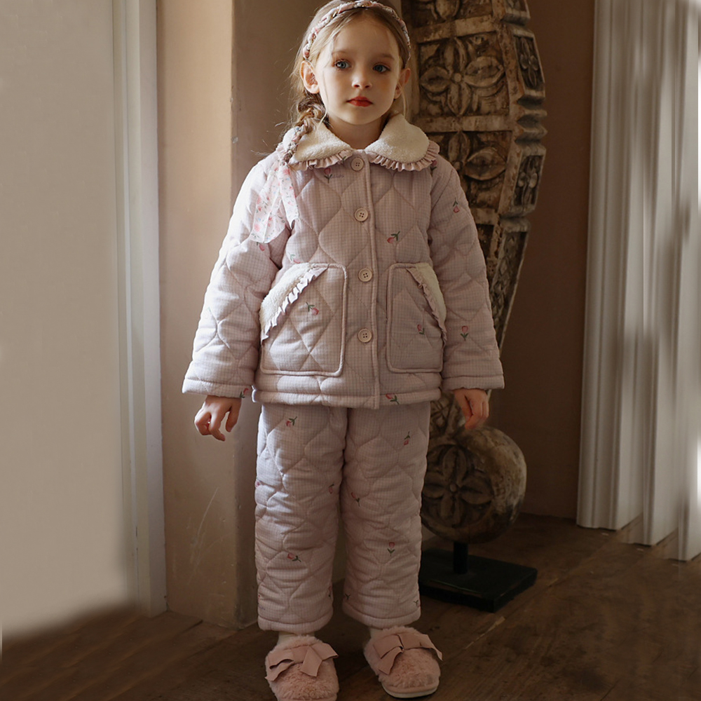 女童三层夹棉家居服碎花省服