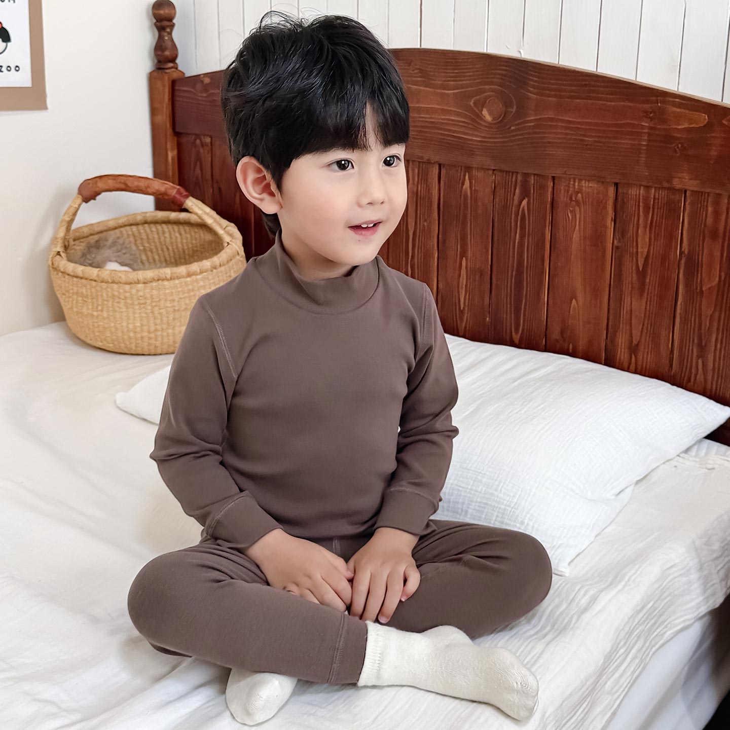 儿童秋衣秋裤纯棉无骨半高领内衣