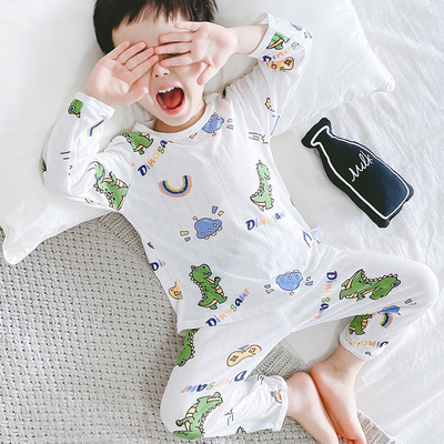 儿童竹纤维睡衣套装长袖薄款夏季