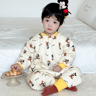 儿童连体睡衣秋冬季加厚夹棉男童宝宝春秋纯棉连身睡袋秋冬防着凉