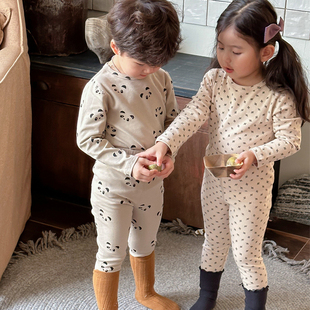 ins风儿童保暖睡衣秋衣秋裤A类无痕纯棉男女童无骨磨毛宝宝家居服