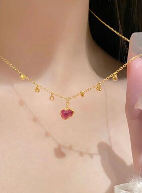 新中式粉红色小葫芦颈项链新中式千金感气质时尚甜美锁骨链女