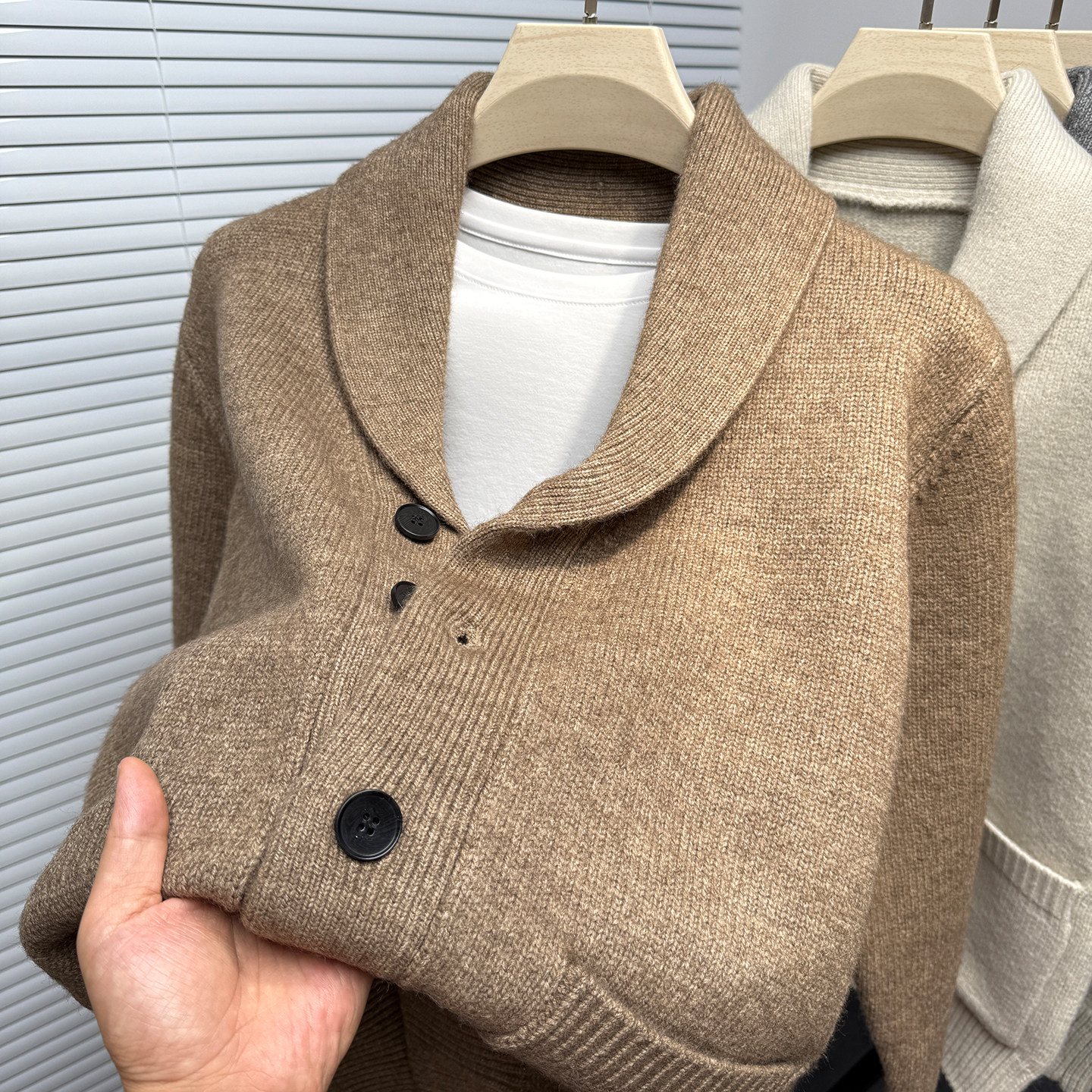 青果领毛衣开衫男针织衫宽松外套