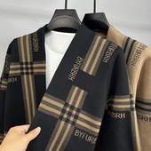 男毛衣针织外套格子提花潮流春秋季 新款 男装 开衫 休闲线衣外套薄款