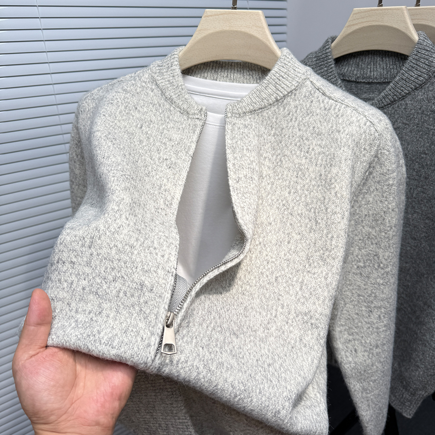 开衫男毛衣针织外套潮流宽松立领