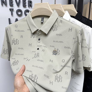 POLO衫 夏季 t恤翻领高端品牌满身字母印花冰丝半袖 男士 休闲潮 短袖