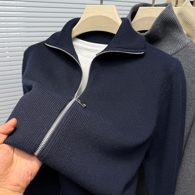 可翻高领毛衣开衫男针织衫外套