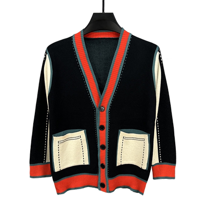 秋季男士拼接针织开衫外套毛衣潮