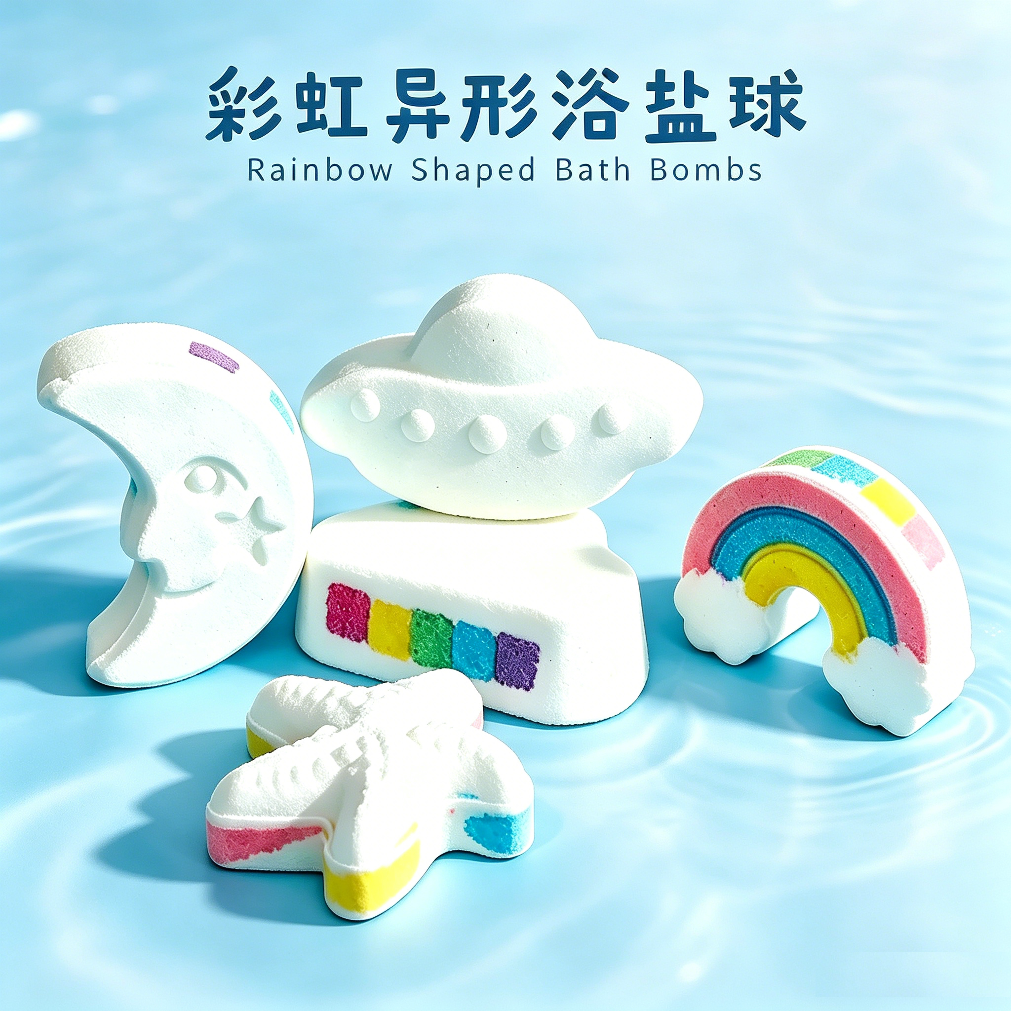 彩虹云朵泡澡球星空120g五色多彩爆炸浴盐球泡泡浴盐彩虹条沐浴球