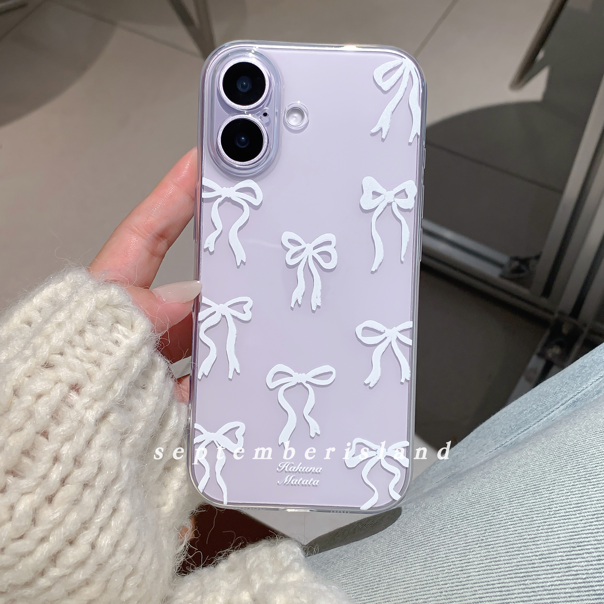 ins风韩国简约白蝴蝶结透明软壳适用苹果17promax手机壳15pro全包防摔16pro软壳13pro清新tpu少女心17紫色14