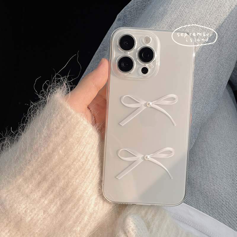 17promax简约小清新iphone16ProMax手机壳11/12透明软壳13全包精孔苹果14pro可爱蝴蝶结女款15