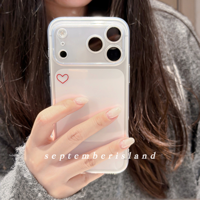 九月岛屿原创简约小爱心红色透明壳适用苹果17promax手机壳15pro全包防摔16promax软壳13pro可爱tpu17硅胶tpu