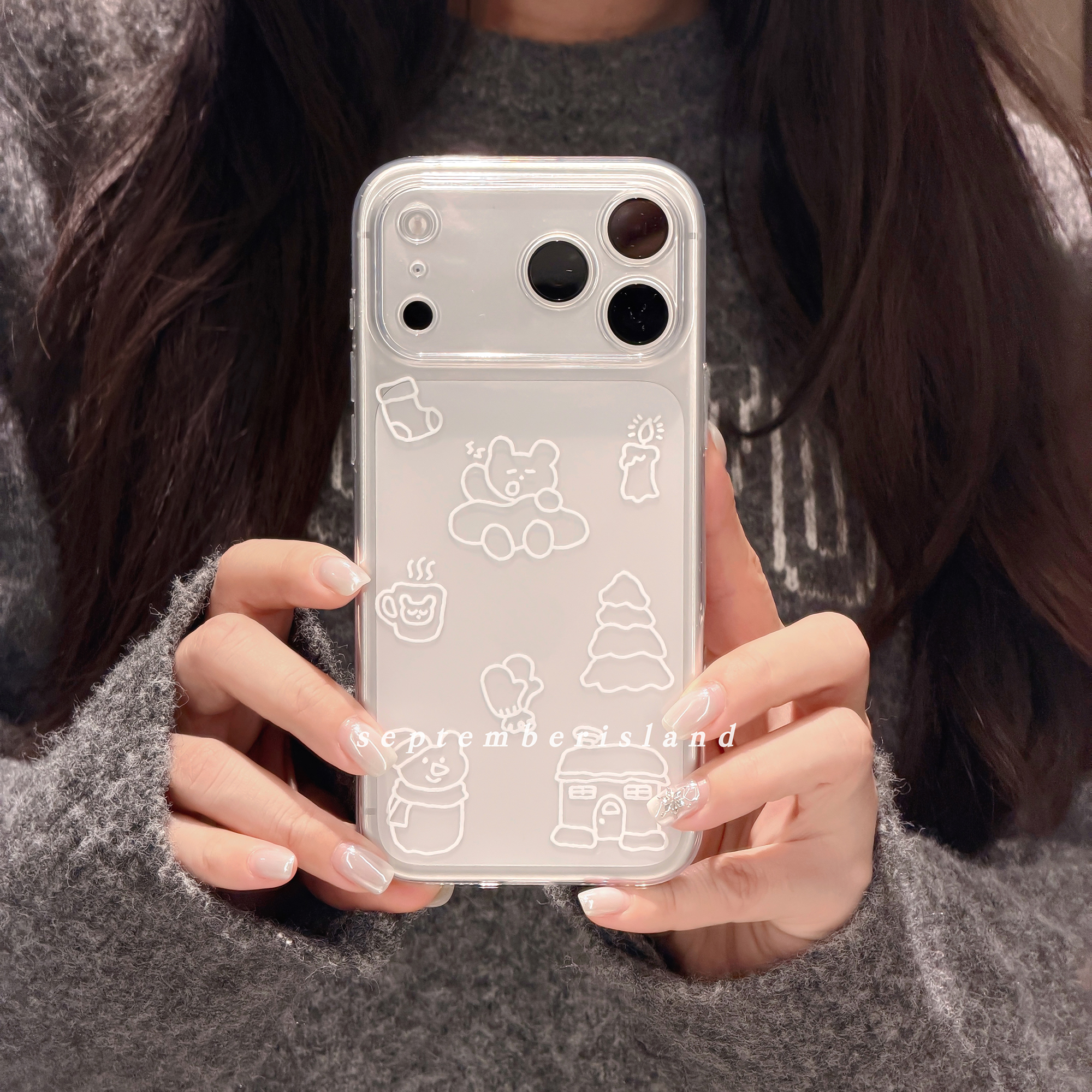 九月岛屿ins简约白色圣诞卡通透明适用苹果17promax手机壳15pro全包6防摔16promax软壳13pro简约tpu少女心17