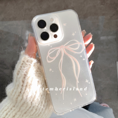 九月岛屿原创透明闪粉软壳适用紫色iPhone17promax可爱粉色少女蝴蝶结iphone15Pro手机壳13苹果14Pro全包16