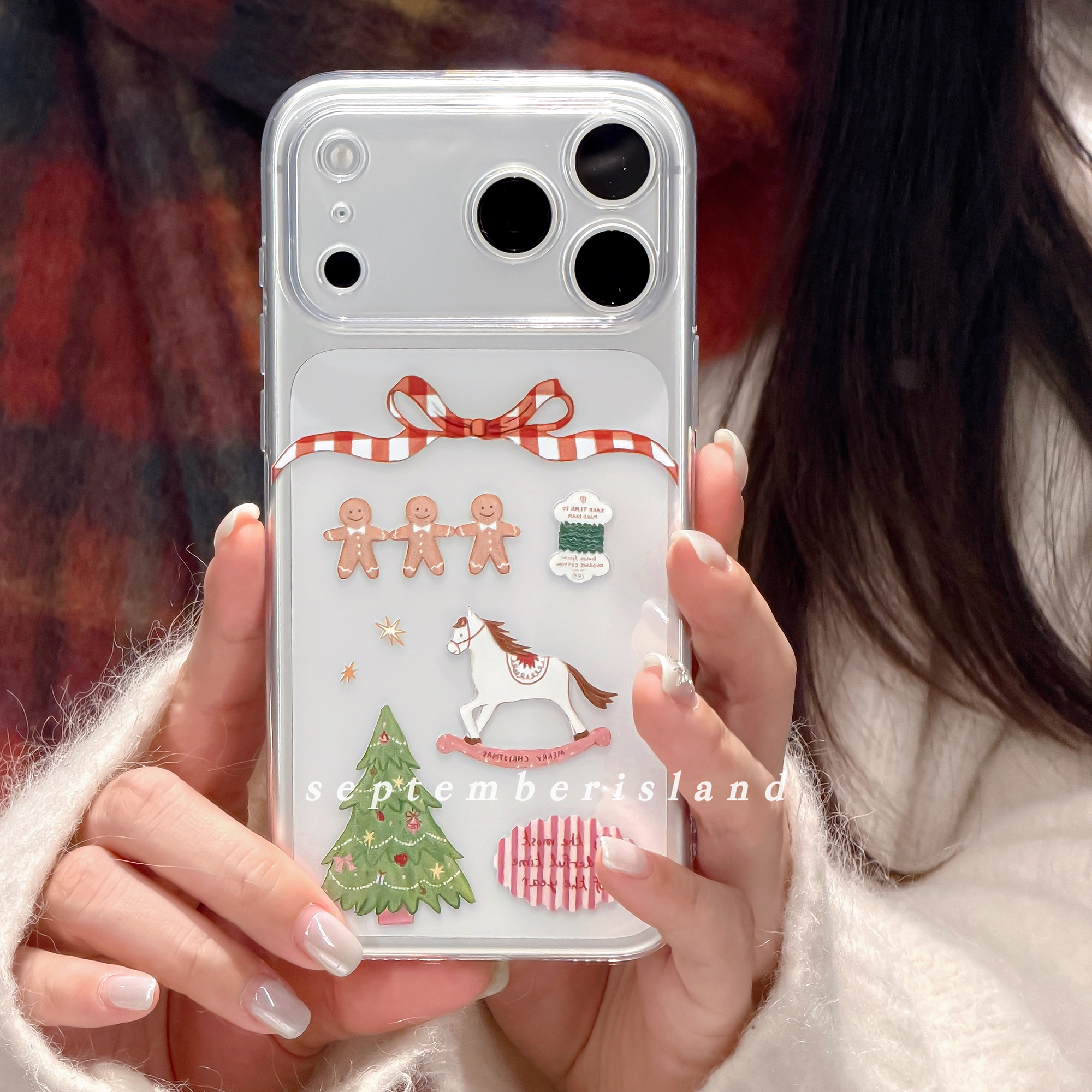 圣诞红色蝴蝶结透明壳适用苹果17promax手机壳15pro全包防摔16promax软壳13pro可爱tpu少女心17硅胶tpu冬卡通