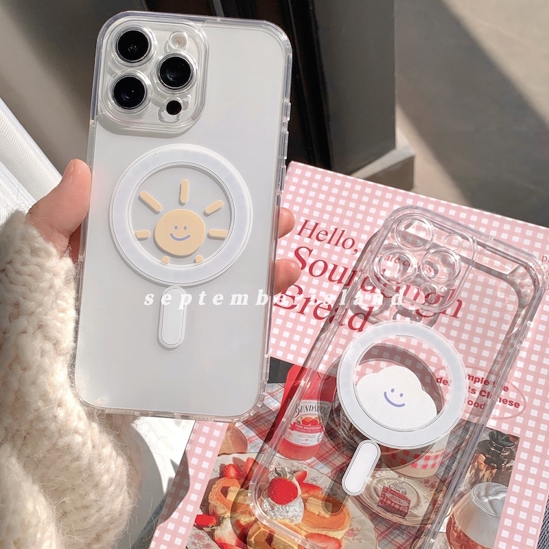 17promax九月岛屿可爱云朵太阳iphone16ProMax手机壳蝴蝶结13透明磁吸壳苹果14Pro磁吸15promax亚克力精孔