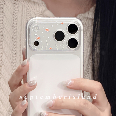 九月岛屿原创镜头框小金鱼壳适用苹果17promax手机壳15pro全包防摔16promax软壳13pro可爱tpu少女心17硅胶tpu