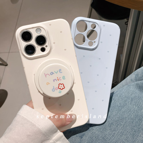 九月岛屿原创小爱心英文花朵手机壳适用于iphone16ProMax全包磁吸支架13硬壳15pro苹果14Pro新款可爱防摔蓝色