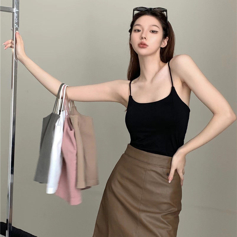 春夏新款无痕辣妹内搭纯欲美背吊带背心女带胸垫外穿打底上衣抹胸