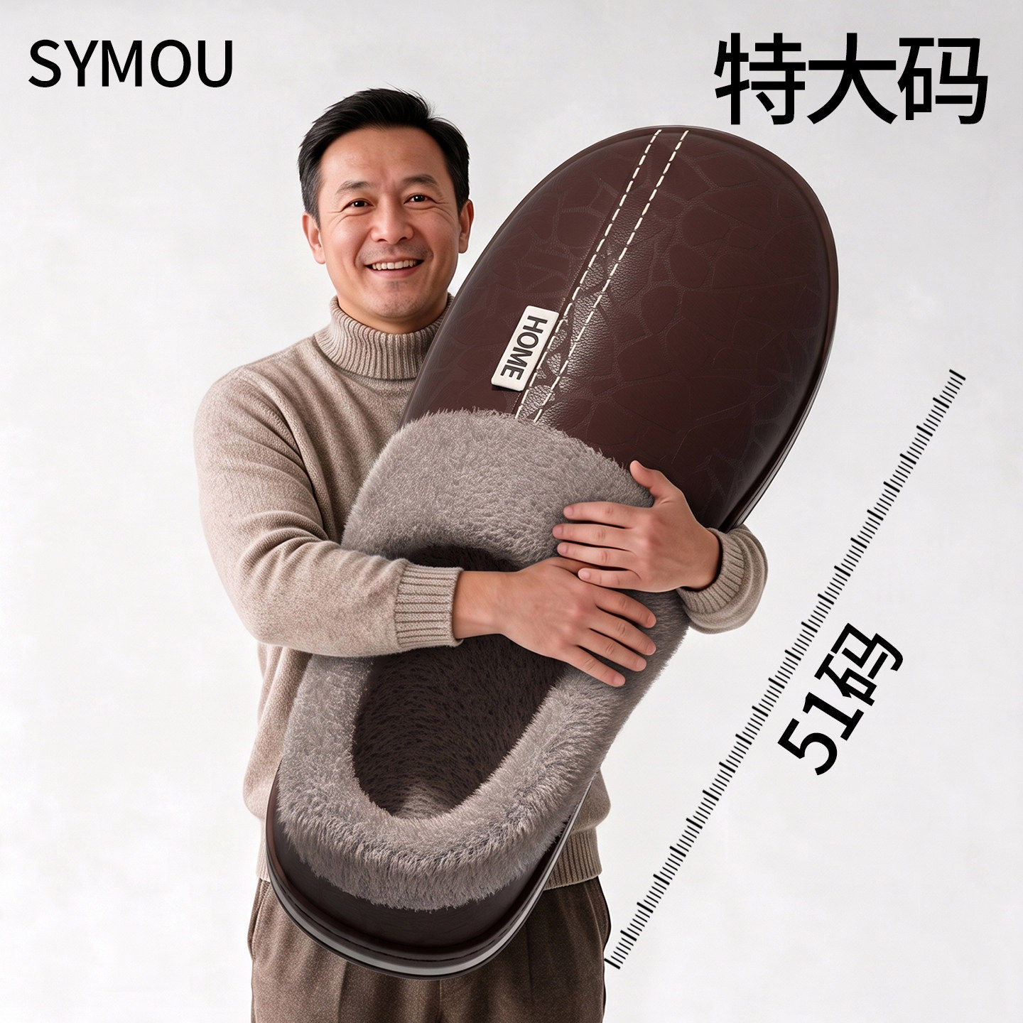 秋冬大码男士防滑厚底家居棉拖